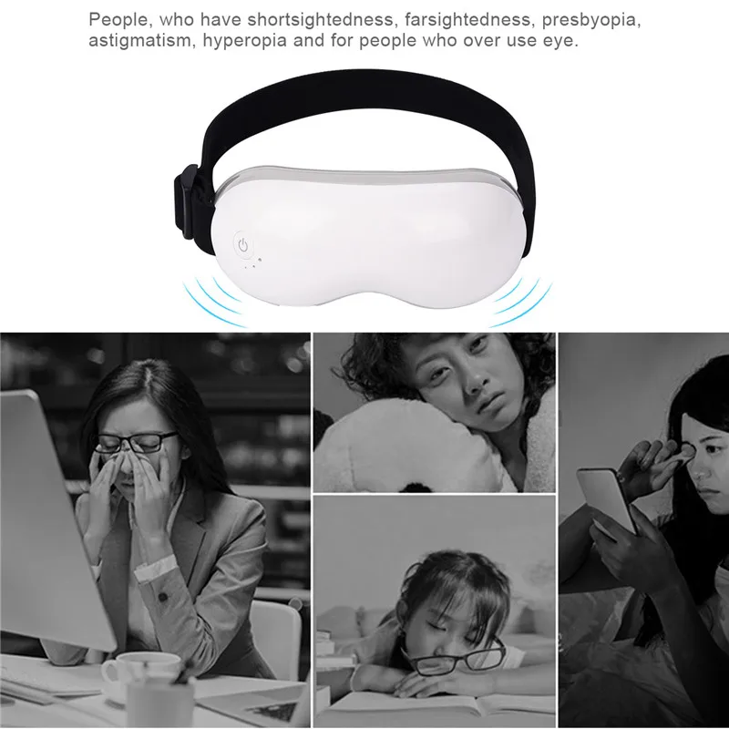Rechargeable Eye Massager Adjustable Eastic Headband Wireless Massage Glasses Hot Compression Multi
