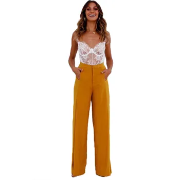 

2018 Spring Summer pants Women Casual Wide Leg Pants Loose Trousers For Women Solid Split Side High Wasit Pants Female Clothing