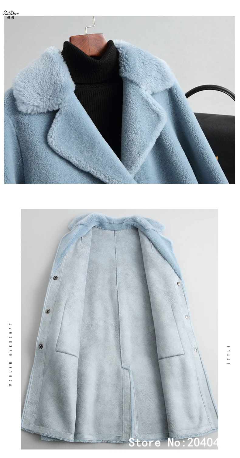 ZiZhen пальто из натуральной шерсти с отложным воротником, длинное пальто, модный теплый зимний Женский Тренч, KQN19017