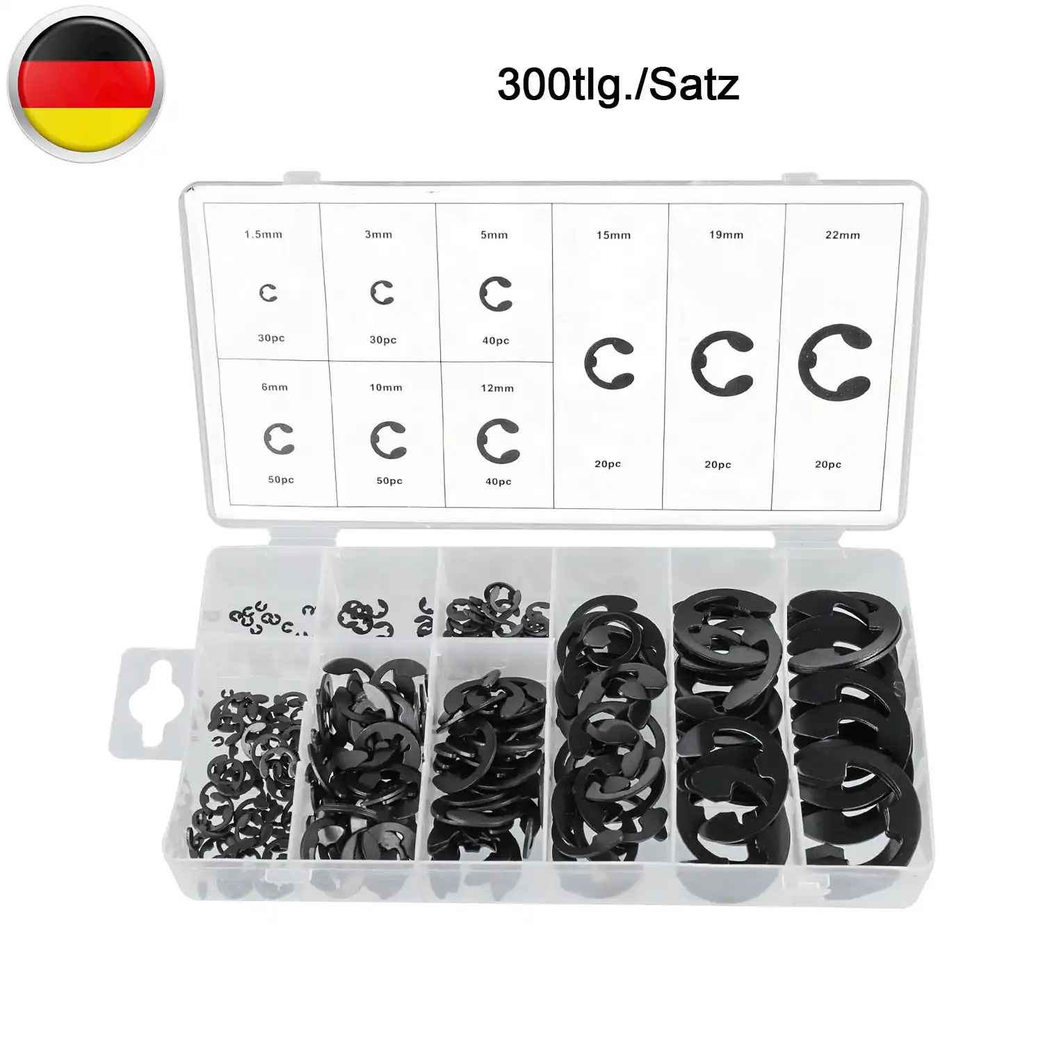 caja 300 unidades de metal interior y exterior Circlip anillo de retenci/ón surtidos el/ásticos