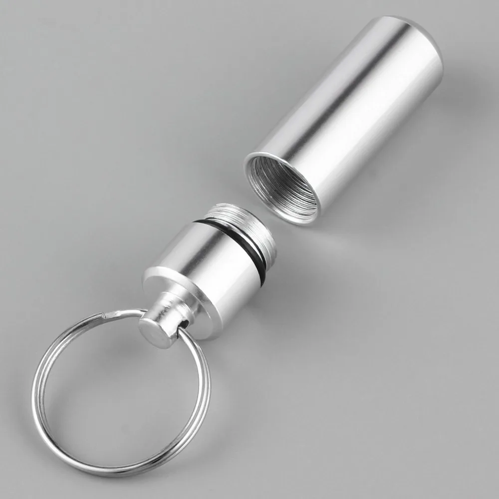 Мини Портативный Водонепроницаемый Алюминиевый Серебряный чехол для таблеток, контейнер для хранения лекарств, брелок для ключей, алюминиевая коробка для ключей