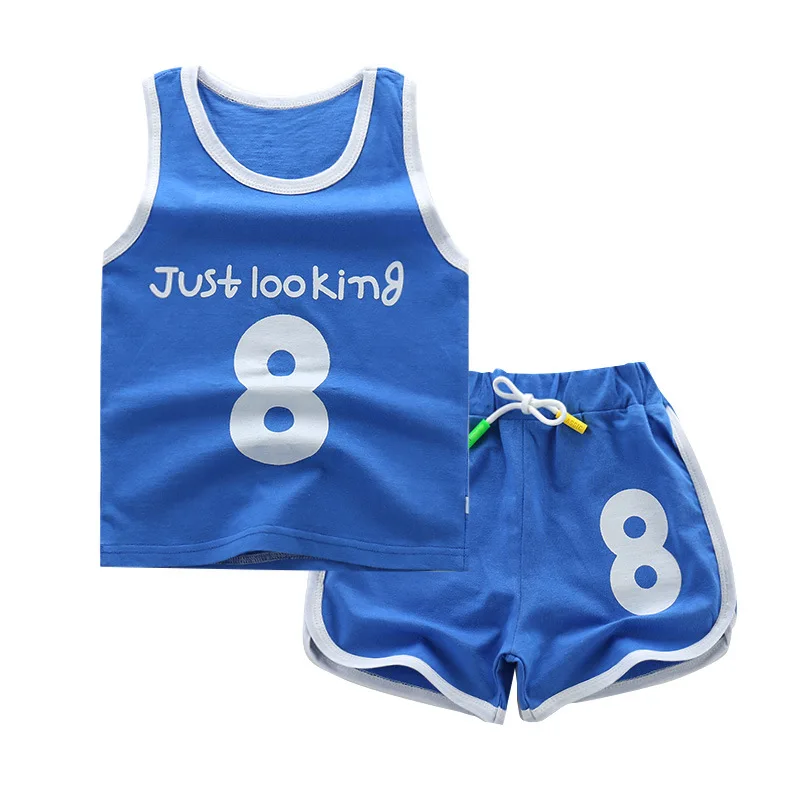 

2019 new baby boys sport suit for summer children letter print casual tracksuit kids high quality vest shorts 2pcs set