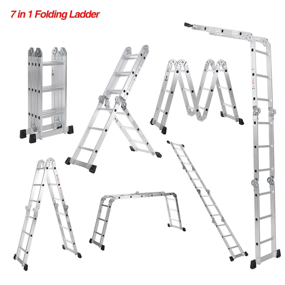 

iKayaa Step Ladder Folding Aluminum Ladder Extension Scaffold Work Platform Locking Hinge 330LB/150KG Capacity EN131 Approved