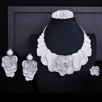 

GODKI New Super Luxury Rose Flower Blossom Full Micro Cubic Zirconia Women Wedding Dress Choker Necklace Earring Jewelry Set