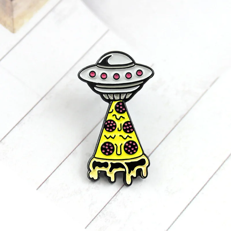 WEISHUOLI Enamel Brooches Pin For Women Alloy Drop Oil Pizza UFO High-grade Acrylic Pin brooch