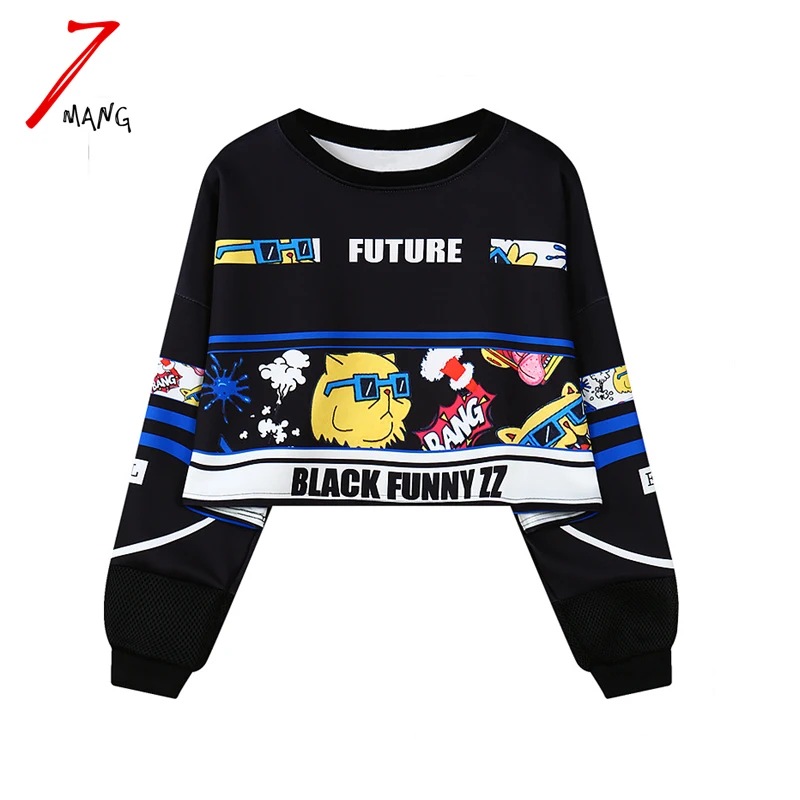 Женский пуловер в стиле панк с принтом 7 манг Новинка осени 2019|short sweatshirt|sweatshirt