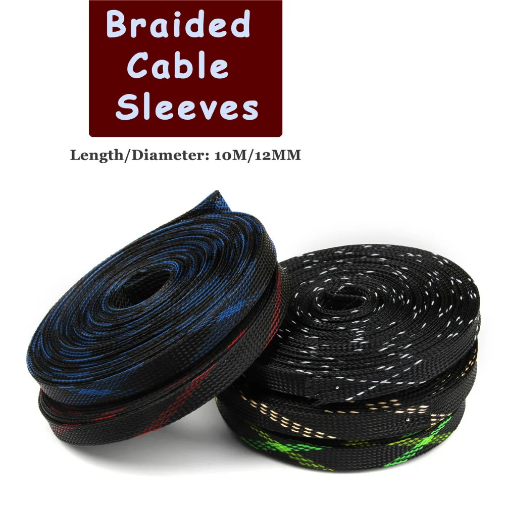 Braided Cables Sleeves 10M 12mm 5 Colors Wire Gland Protection Braided