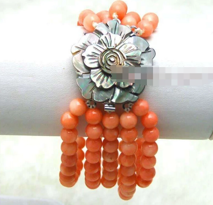

1391 Pink Round natural coral 5 Strands 7.5