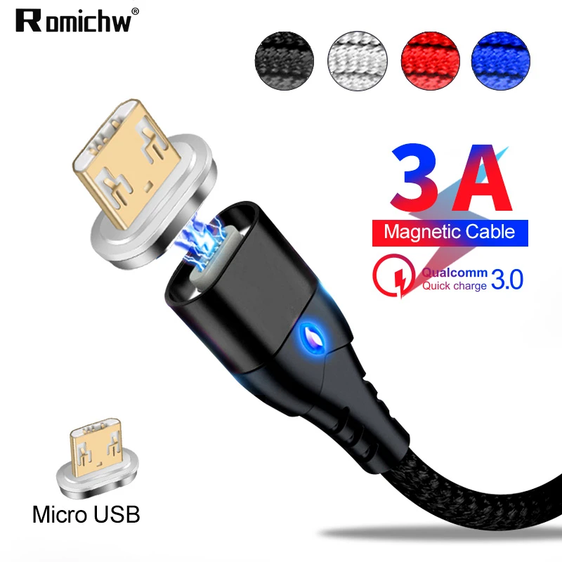 

Romichw 1M 3A Fast Charging Magetic Micro USB Cable Charger For Xiaomi Android Mobile Phone Fast Charging Magnet Data Cable Wire