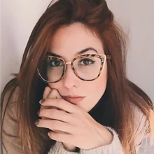 Montura de gafas de leopardo vintage transparente para mujer, gafas de ojo de gato, lentes transparentes para miopía de empollón, gafas con borde dorado, gafas de lujo