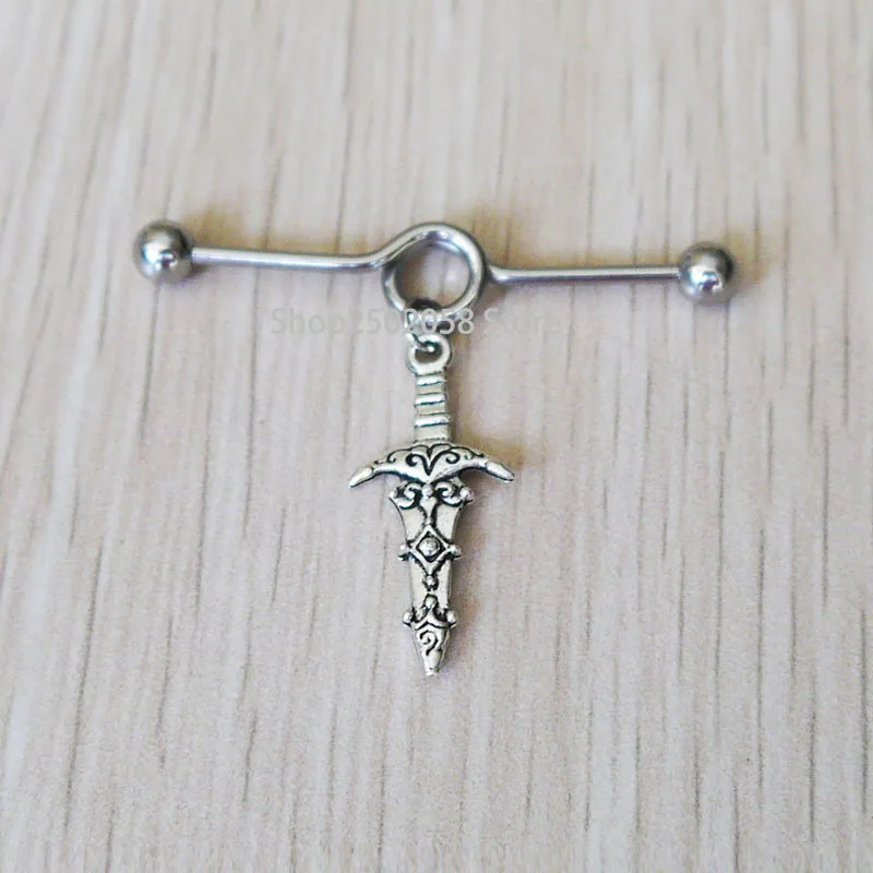 New 2pcs Retro sword 14G (1.6mm) Industrial Barbell Scaffold Piercing
