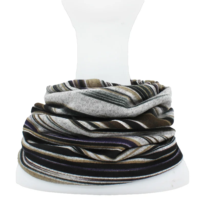 Autumn Winter Thin Women Striped Hats for Men Multifunction Scarf