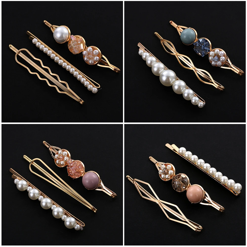 

3Pcs/Set Sweet Korean Fashion Pearl Golden Barrette Girls Hair Clips Women Girls Rhinestone Hair Pins Bang Clip Hair Accessories