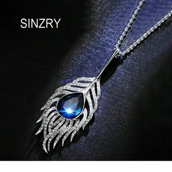 

SINZRY new Long pendant necklaces cubic zirconia crystal peacock feather winter dress necklaces women jewelry accessory