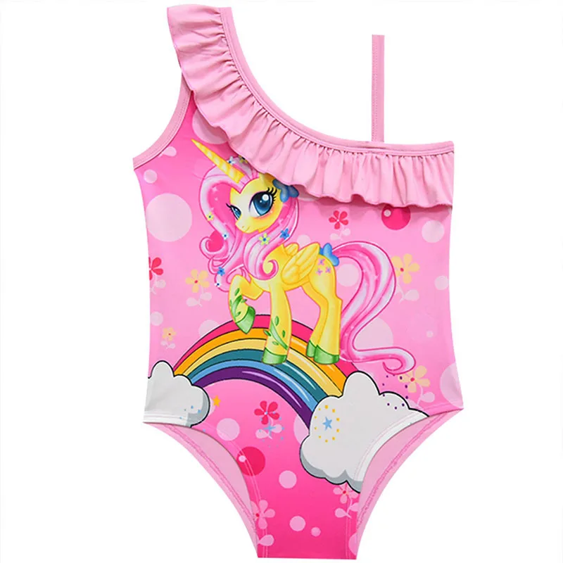 Купальный костюм с единорогом для девочек возрастом от 3 до 12 лет, коллекция года, летний купальник с принцессой, модная одежда для купания, милая пляжная одежда для детей Купальные костюмы, G48 - Цвет: CZ905-Pink
