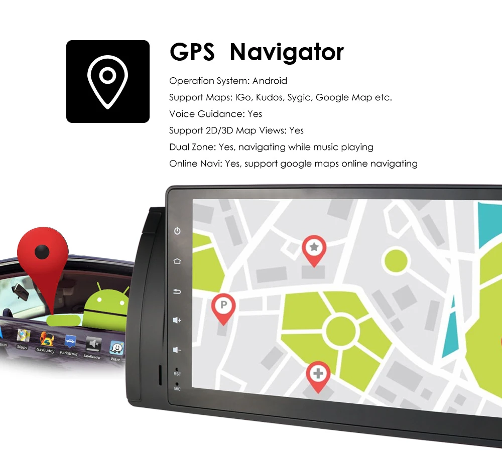 Discount Android9.0 QuadCore 1Din 9inch Car NODVD for BMW E39 E53 X5 4GWIFI Navigation 2GRAM SWC DVR RDS MirrorLink Bluetooth RearCam Map 1
