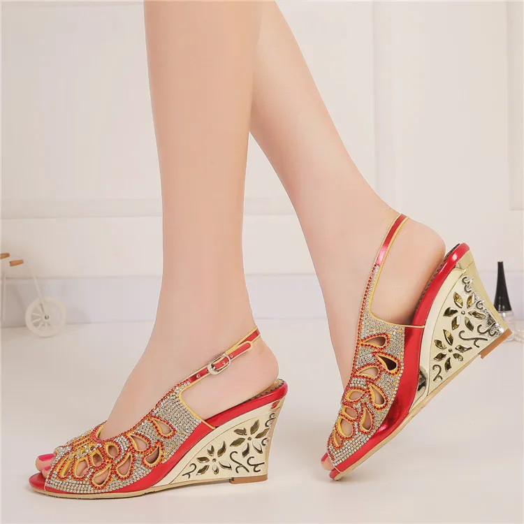 G-sparrow 2018 New Summer Diamond Roman Peep Toe Crystal Stiletto High Heel Shoes Women Rhinestone Wedges Sandals26
