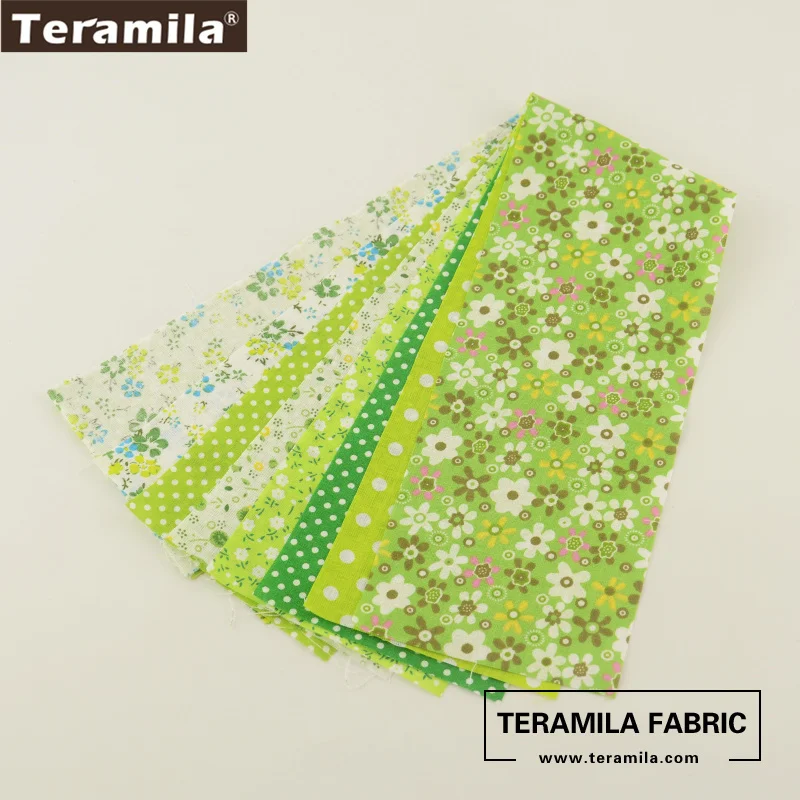 Teramila New Arrivals Colorful Design 7 PCS / Lot 9CMx50CM Sewing Material Cotton Jelly Rolls Strips Plain Fabric Patchwork - Цвет: 7PCS Green 9CMx50CM