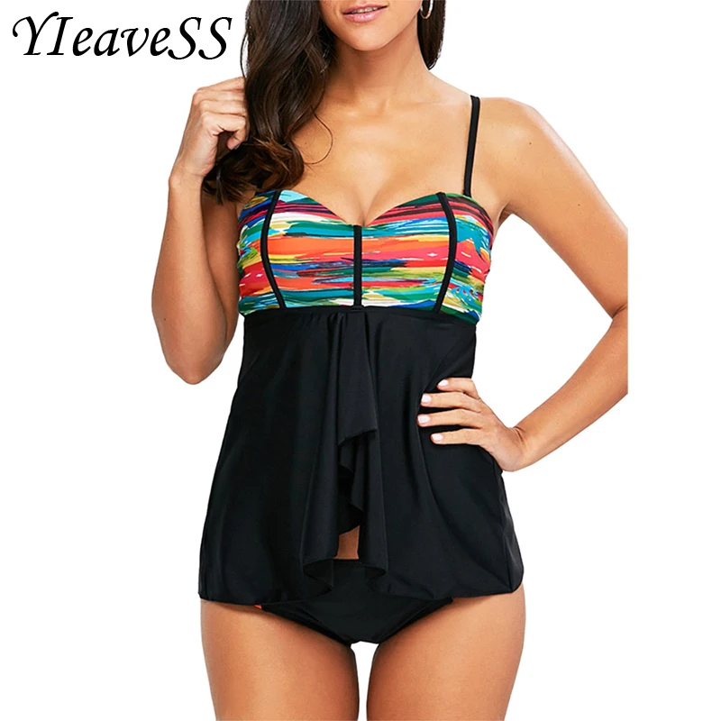 

2018 Tankini Plus Size Swimming Suit 5XL Loose Swimsuit Women's Separate Bikini Waist Bather Push Up Padded Wire Free Swimwear