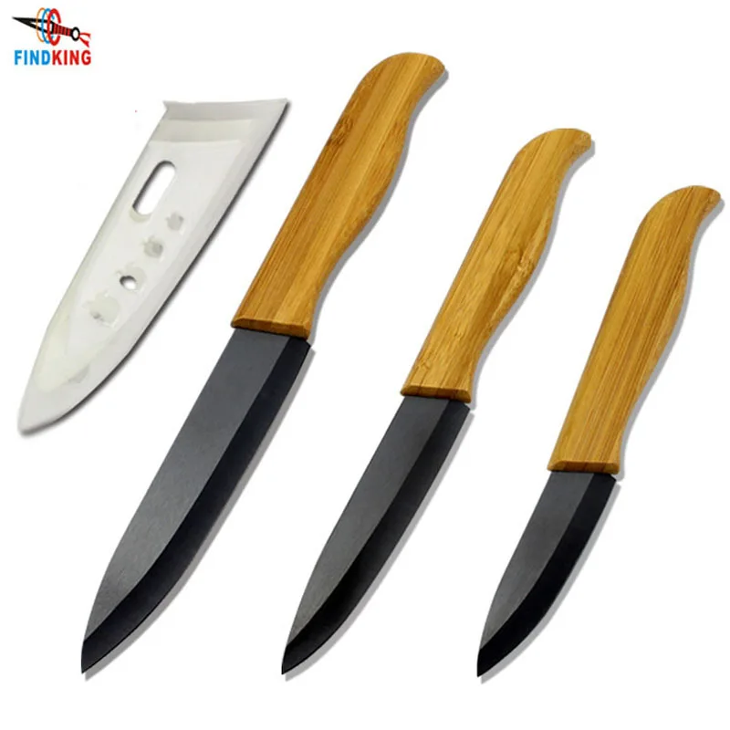 FINDKING Brand High sharp quality Bamboo handle with black blade Ceramic Knife Set tools 3" 4" 5