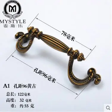 96 мм креативные ручки для винтажной мебели Rustic желтая Античная латунная ручка