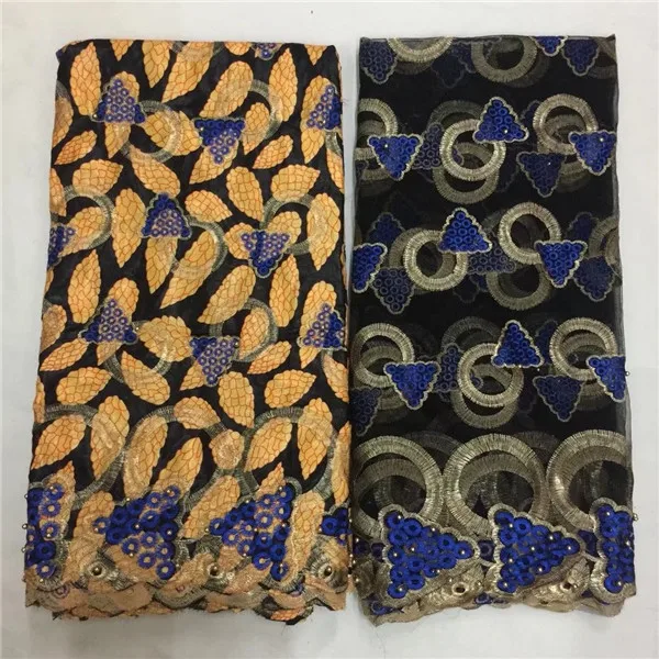 

Nice embroidery party cotton bazin riche lace fabric(5yards) matching with French net blouse lace material (2yards) WBN1