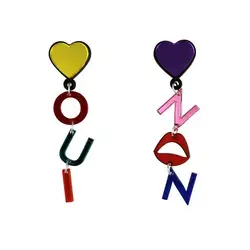 Модные длинные серьги-капли с разноцветными буквами для женщин, асимметричные акриловые серьги в форме сердца E18195
