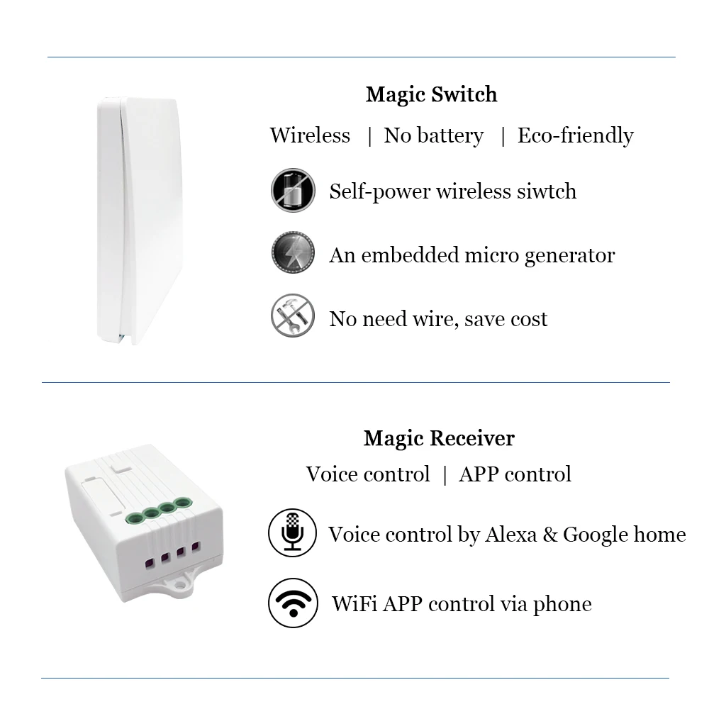 Домашняя Автоматизация беспроводной переключатель включения/выключения без батареи и приемник работает с Alexa Google Home диммер Управление таймером