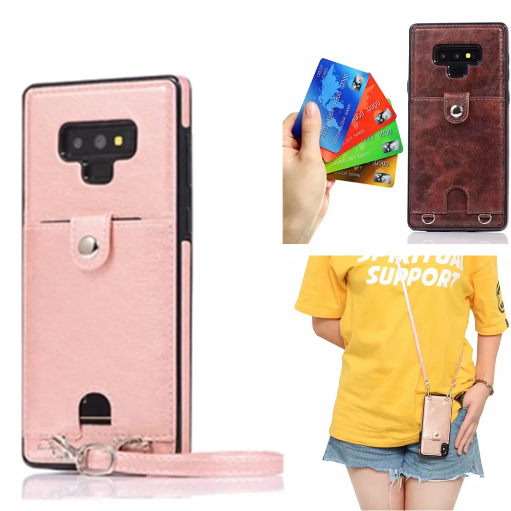 

case for samsung galaxy note 9 8 s8 s9 plus s7 edge case cover fashion pu leather wallet card with shoulder strap phone bag