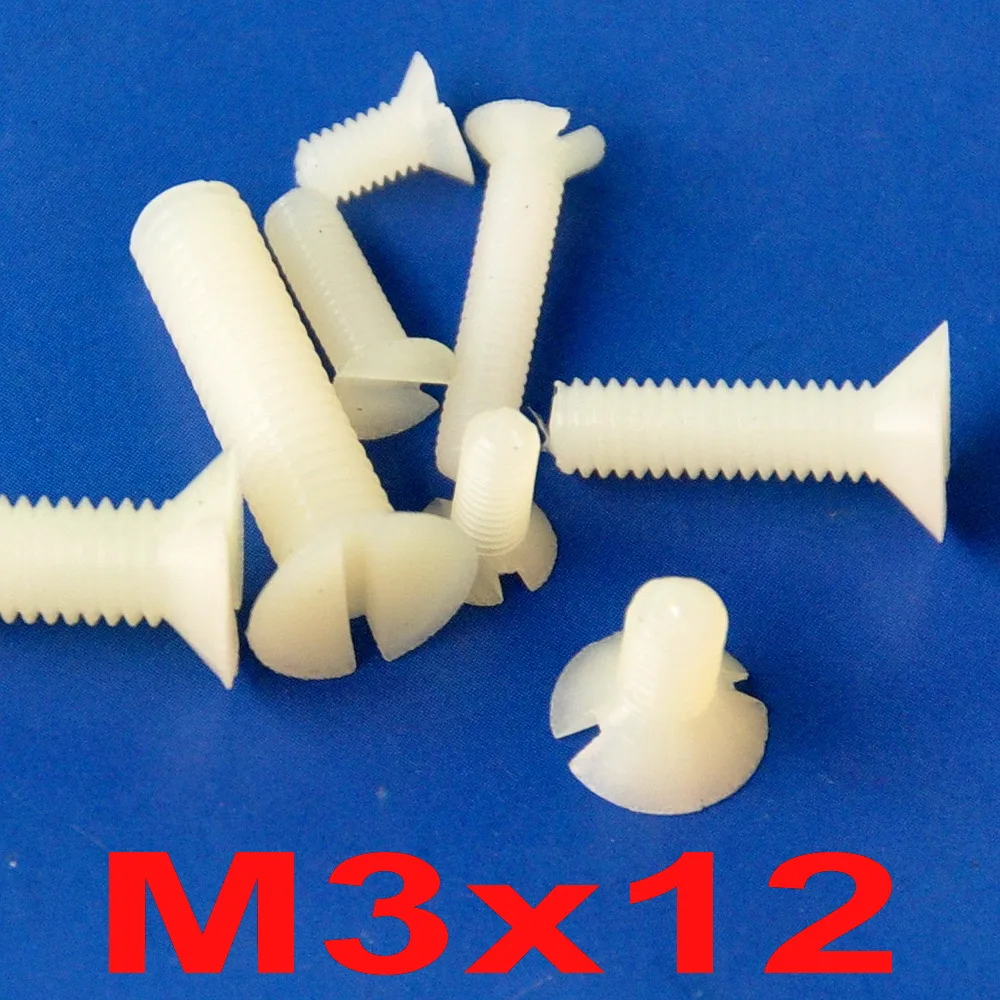 

( 100 pcs/lot ) Metric M3 x 12mm Nylon Slotted Flat Head Countersunk CSK Screw.