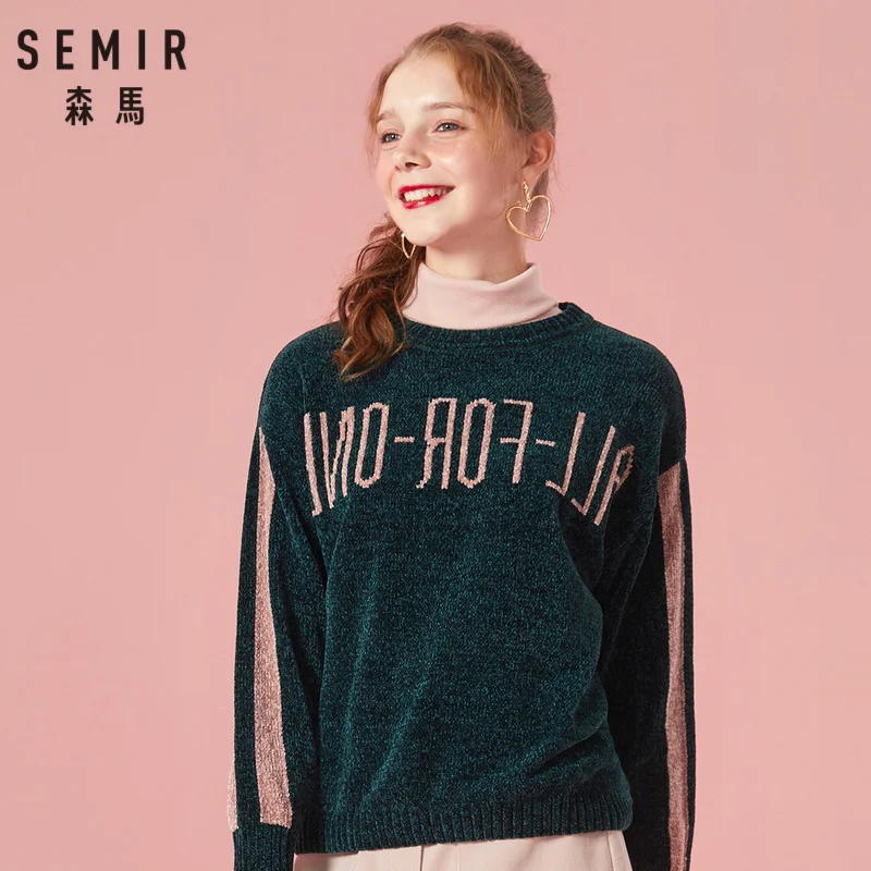 Goede Semir Vrouwen Contrasterende Zachte Gebreide Trui Met Kant Streep Op Mouw Vrouwen Trui Trui Boord Aan Crewneck Manchet En zoom