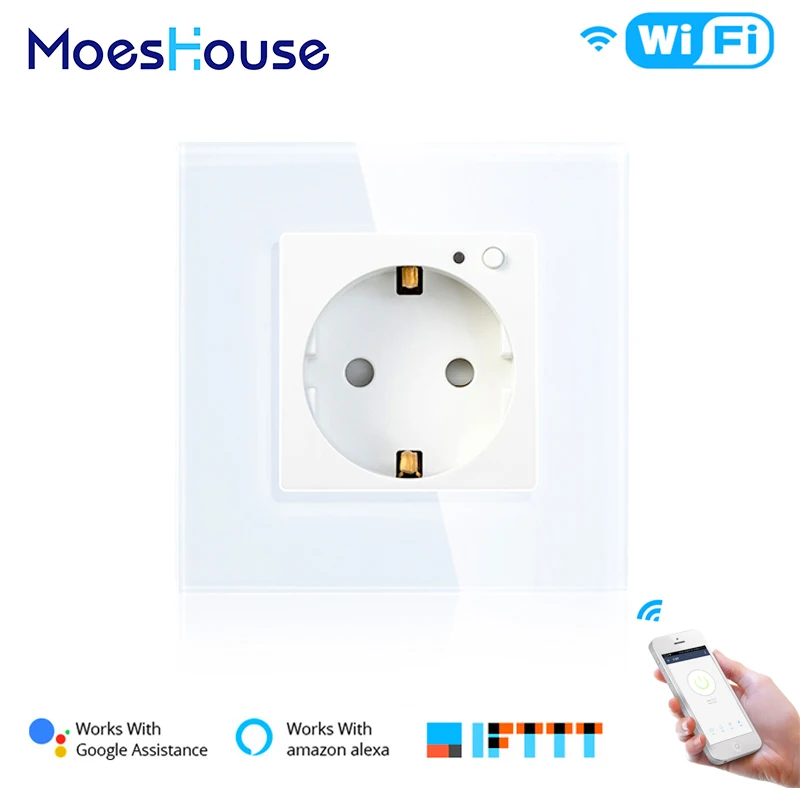 EU WiFi Smart Wall Socket 16A Outlet Glass Panel Gemany Smart Life/Tuya Remote Control Works with Amazon Echo Alexa Google Home afbeelding