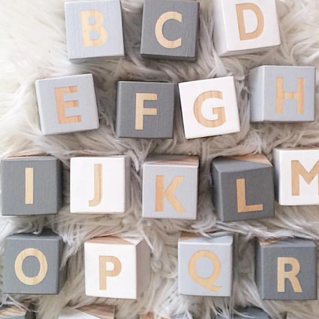 26Pcs Wooden English Alphabet Block Letters Kids Educational Game Toys Wood DIY Craft Home Wedding Party Decor Photo Prop