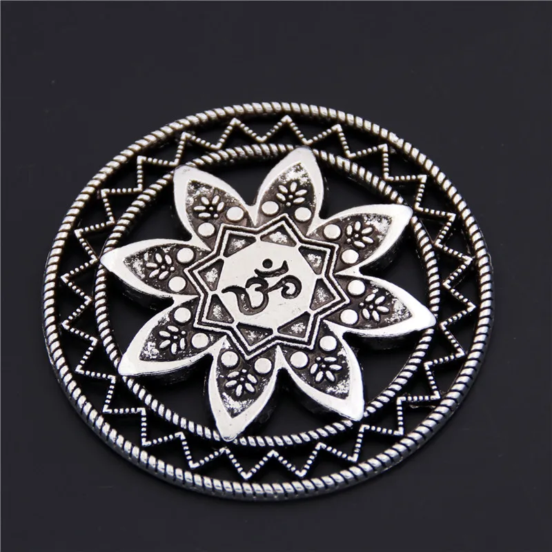 

5PCS Antique Silver Alloy Round Carved Mandala Charm OM OHM YOGA Symbol Fit Bracelets Necklace DIY Metal Jewelry Making A2435