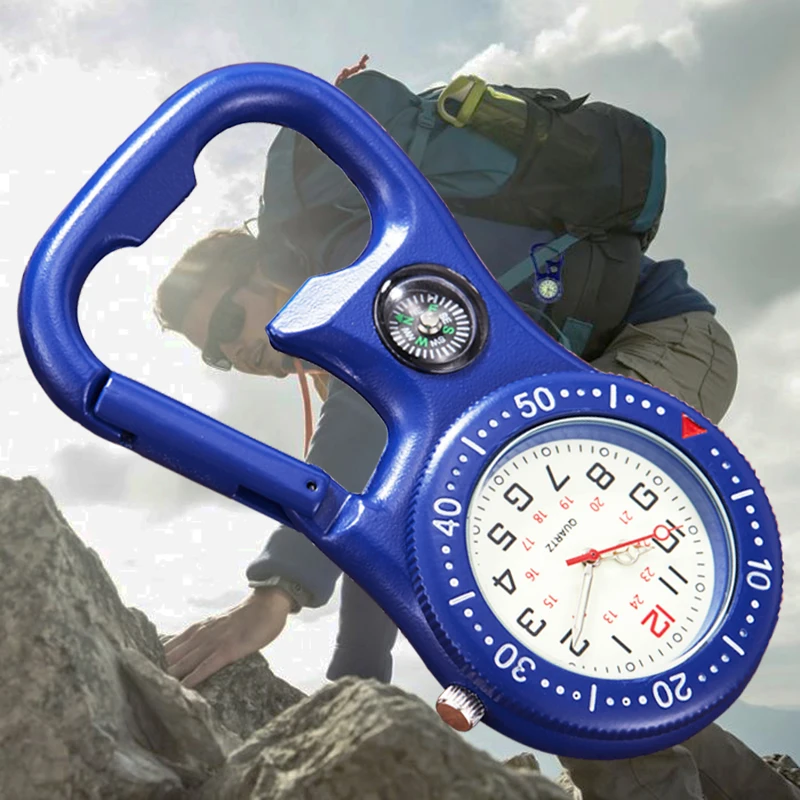 

Clip-On Carabiner Pocket Watch Men Compass Bottle Opener For Doctor Luminous Outdoor Sport Climbing Watches