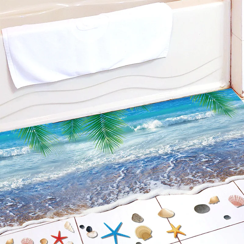 

Coconut Tree Sea 3D Stereo Wall Sticker Wall Decal Sea Wave Shell Sand Beach Wallpaper Poster Bathroom Floor Wall Applique Decor