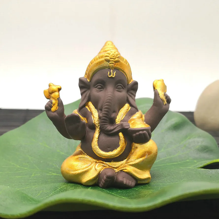 

New Purple Clay Ganesha Creative Elephant God Decoration hogar Ceramic Elephant Handicraft vintage home decor christmas gift