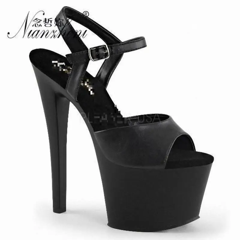 17cm Womens Classic Platform Pole Dancing Sandals Model Wedding Party Model Gladiator Shoes Black 7 Inch Sexy Evening High Heels