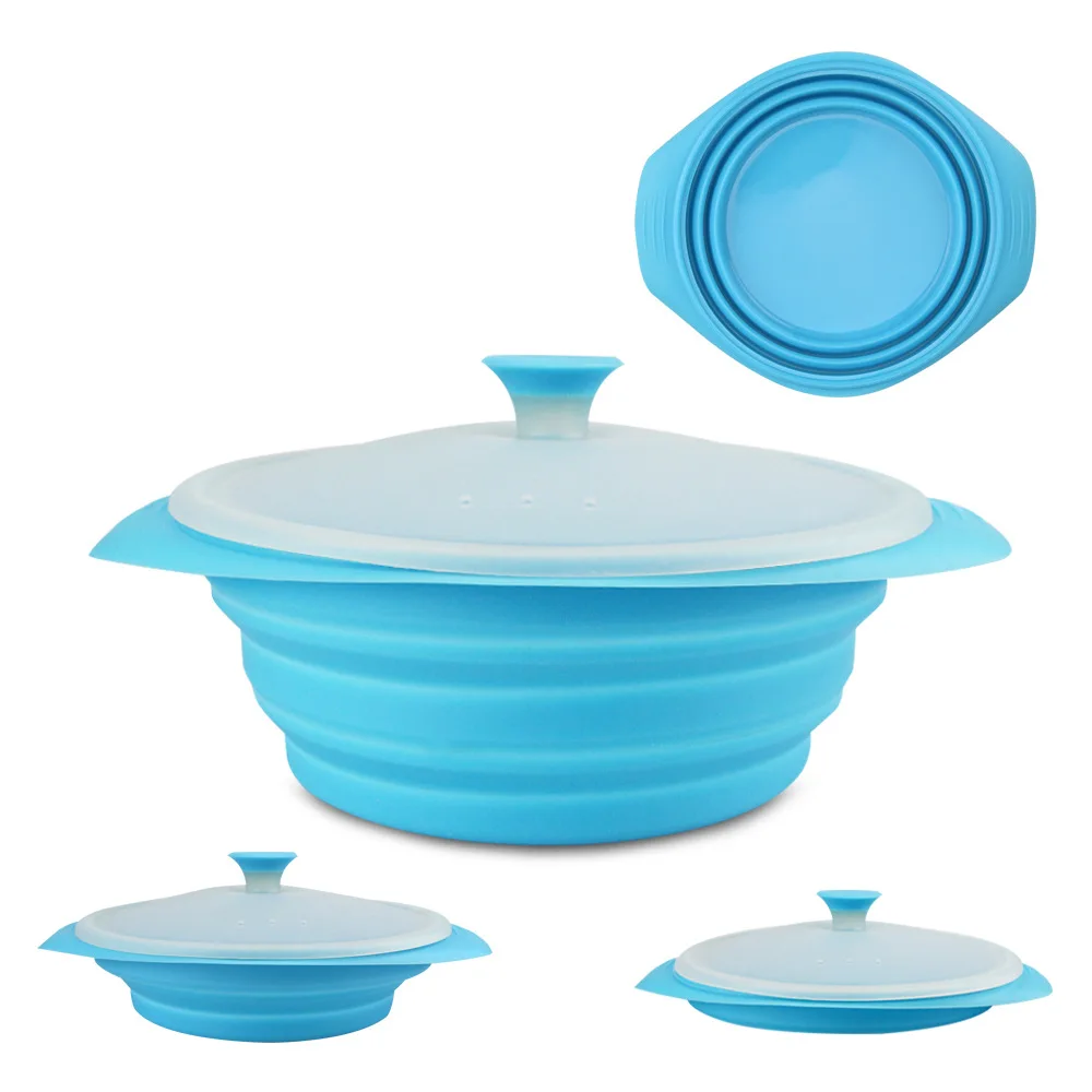 Multifunctional Blue Silicone Steamer with Vent Steam Cover Microwave Heating Bowl Two Handles Practical Household Kitchenware |