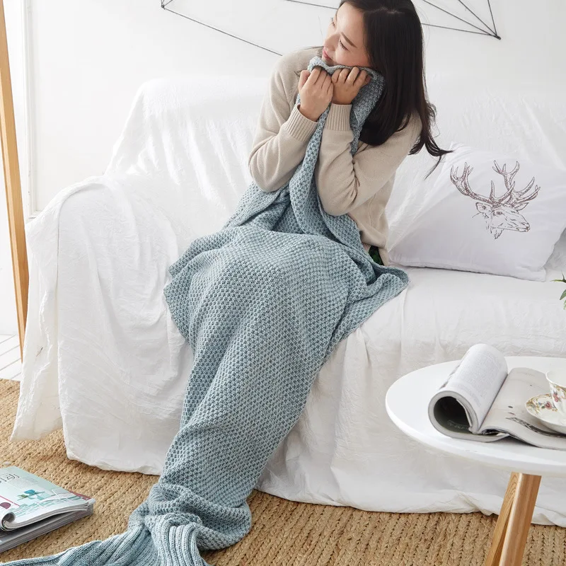 

Fashion Chunky Knit Blanket For Sofa Cute Tail Fish Scales Kids Adult knitted Sleep Bag Bedding Luxury Throws plaid Blanket