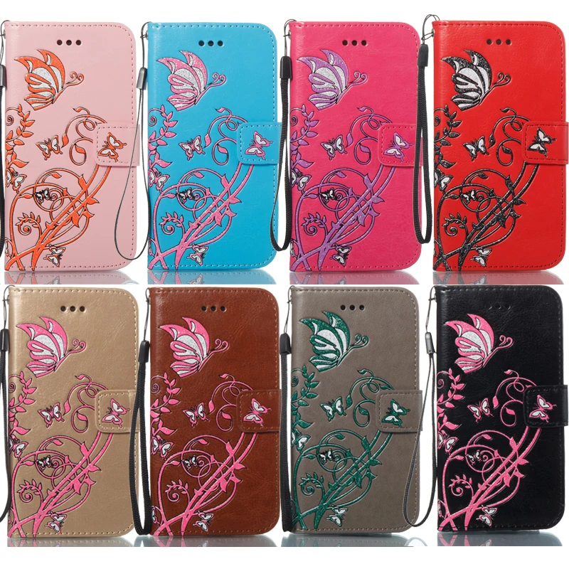 

Leather Flip Wallet Butterfly Embossed Soft Phone Silicone Cover Shell Coque Fundas for iPhone i5 5 5S SE 6 6G 6S 7 8 Plus Case