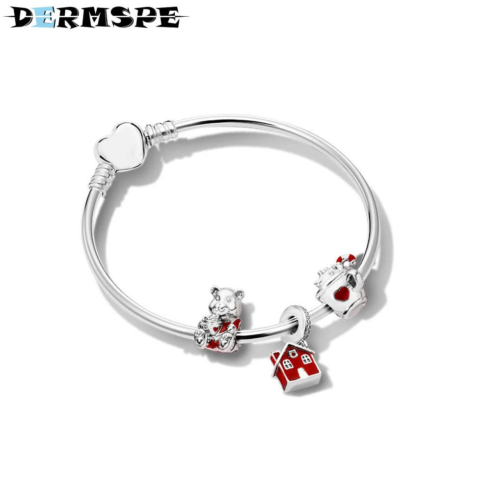 

DERMSPE 100% 925 sterling silver Warm Holiday Set Fit DIY Bangle Original Bracelet Woman Fashion Jewelry Children's Gift