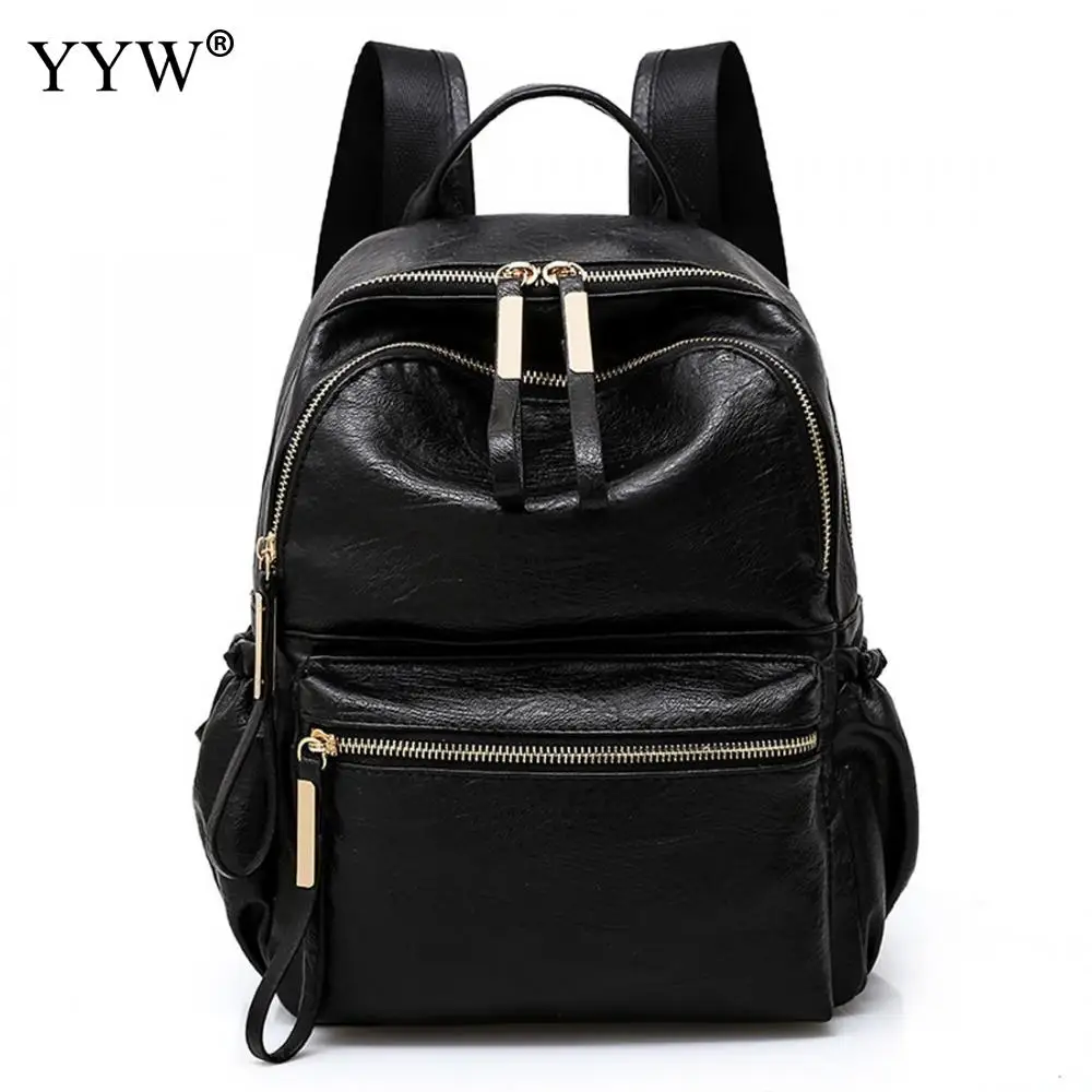 Black Pu Leather Backpack Female Solid Color School Backpacks For Women A Case For Phone Purse High Quality Lady'S Sackpack Black Pu Leather Backpack Female Solid Color School Backpacks For Women A Case For Phone Purse High Quality Lady'S Sackpack