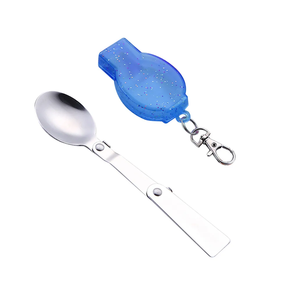 Портативная посуда, складная ложка, вилка, для путешествий, кемпинга, посуда из нержавеющей стали, ложка, вилка, Набор туриста - Color: Blue Spoon