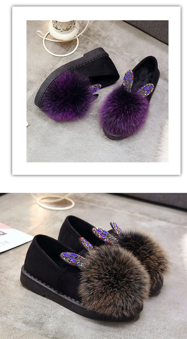 Новые ботильоны для женщин на плоской подошве с меховым помпоном; botines mujer; коллекция года; повседневная обувь из флока с круглым носком; женские ботинки с кристаллами; обувь на платформе