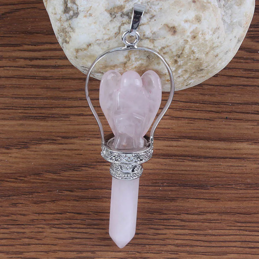KFT Natuarl Healing Crystal Quartz Hexagonal Carve Angel Stone Pendulum Pendant Fluorite Pink Quartz Opalite Opal Women Jewelry - Image 3