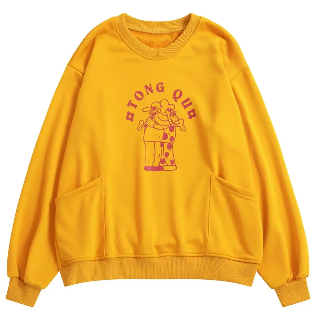 New Design Spring Women Cotton Pullover Sweatshirts Long Sleeve Tong Qu Printed Ladies Loose Hoodies Jumper Tops Yellow Chic - Цвет: Цвет: желтый