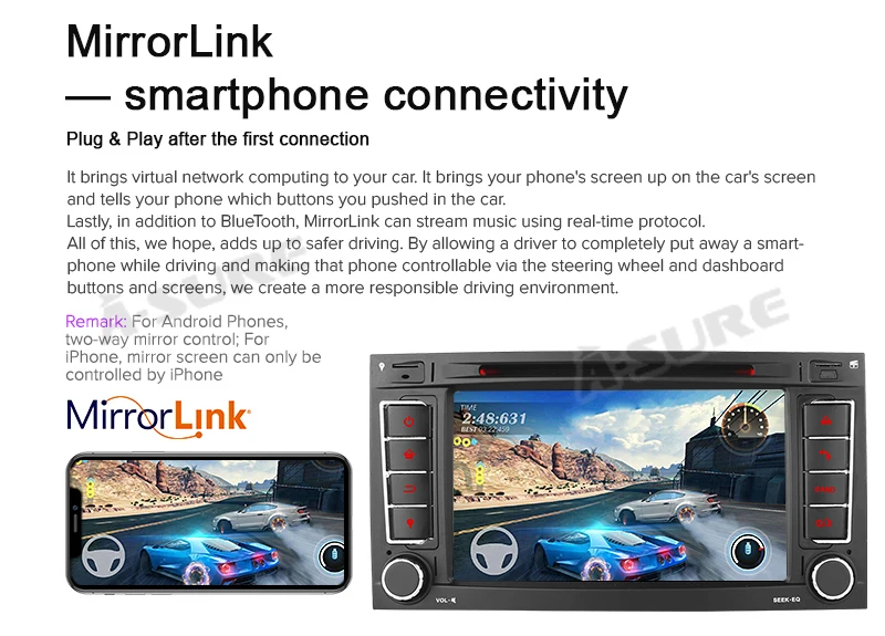 Excellent A-Sure 2 Din Android 9.0 Car Auto Radio GPS DVD Navigation For Volkswagen VW T5 Multivan Transporter TOUAREG I 7L TOUAREG II 7P 18