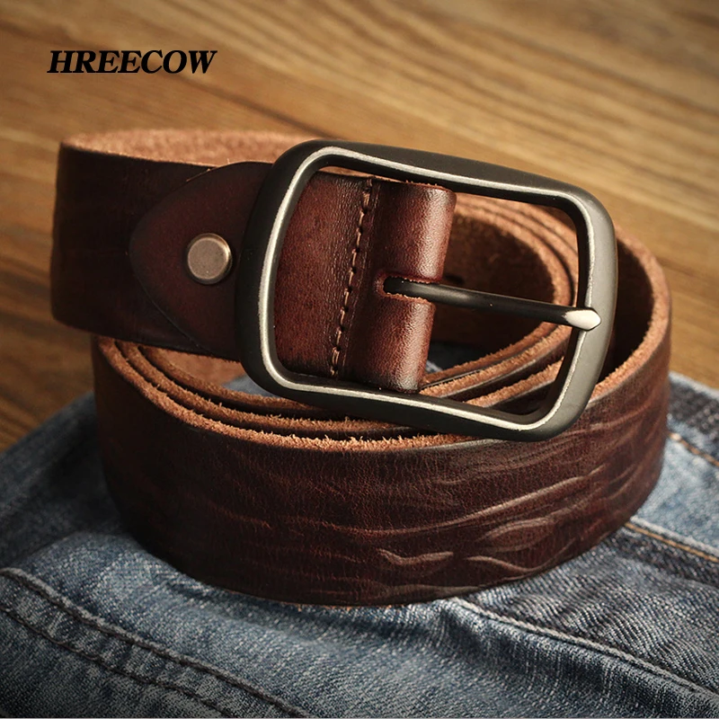 

Vintage color line leather belt men's ancient Head layer cowhide needle buckle belt do old character carved belt jeans belt