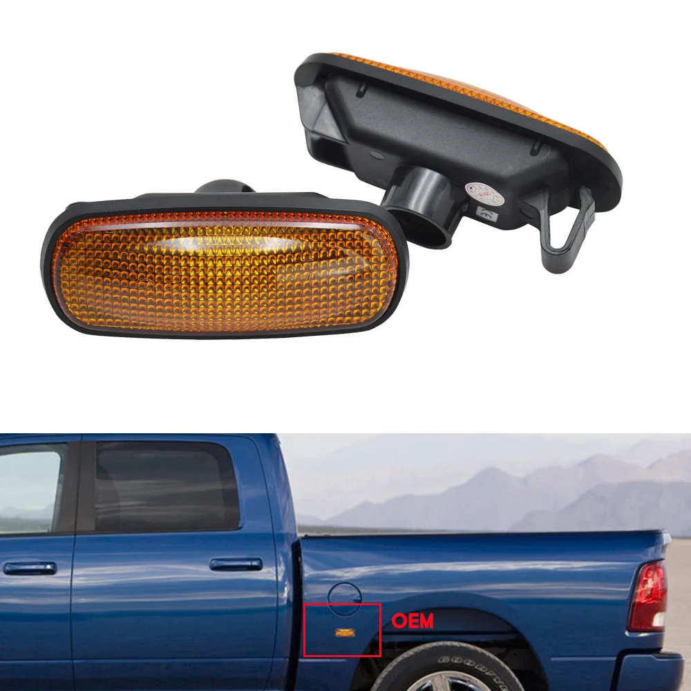 

2PCS Amber Lens LED Side Fender Marker Dually Bed Lights For 03-10 Dodge RAM 1500 2500 3500 4500 5500 Pick Up OEM